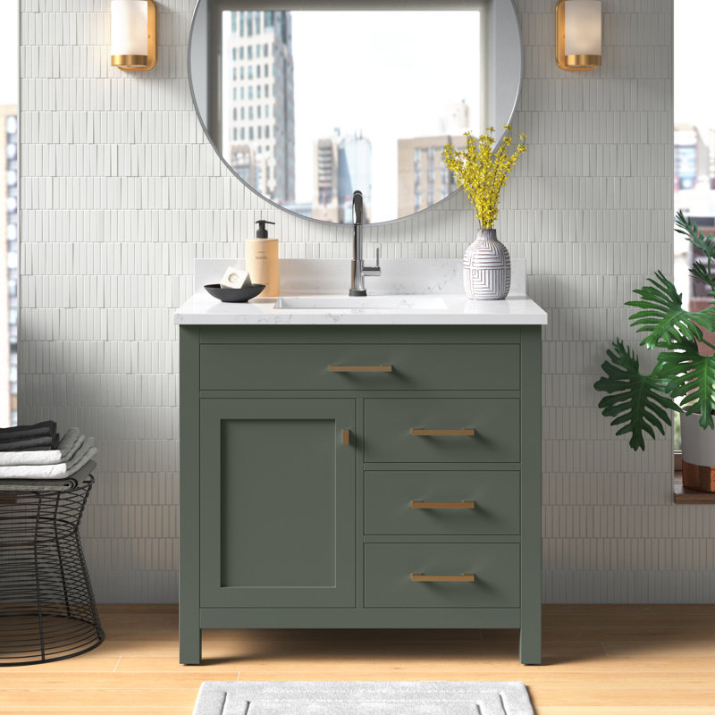 Meuble-lavabo simple 36 po Ajhane, Vert rétro / or brossé