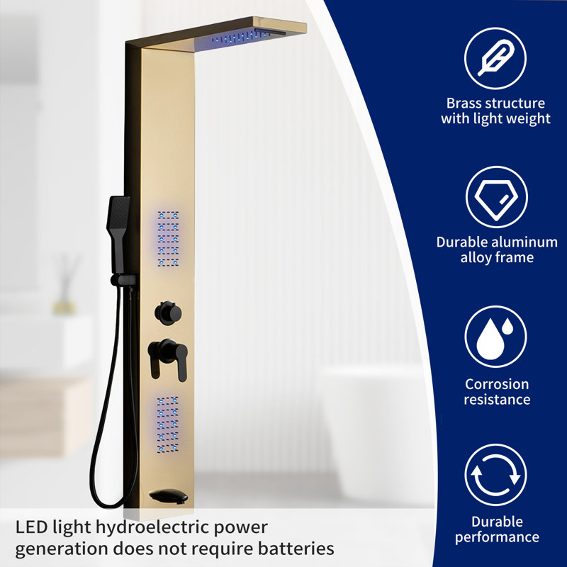 Black Gold Thermostatic Shower Panel with Body Jets