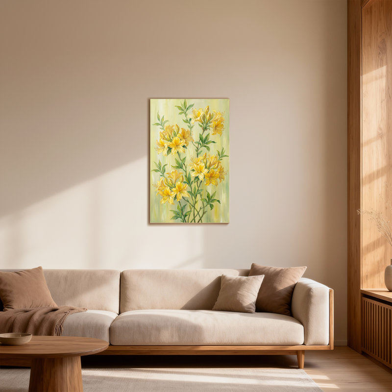 Plantes et fleurs, fleurs jaunes, feuilles vertes, reproduction d'art