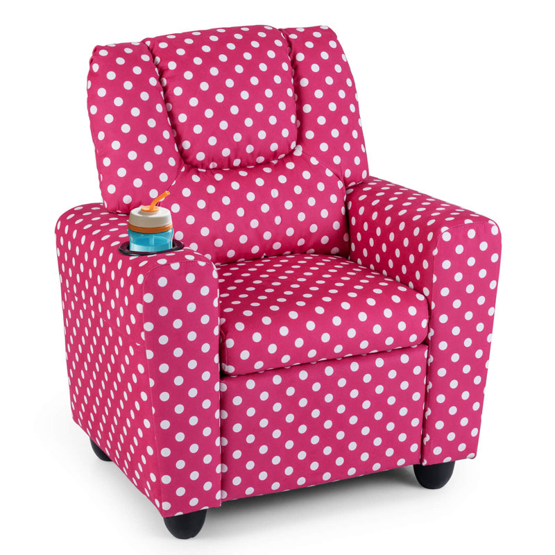 Kids Recliner with Cup Holder with Adjustable Backrest & Footrest Pink+White, Pink/White Polka Dot