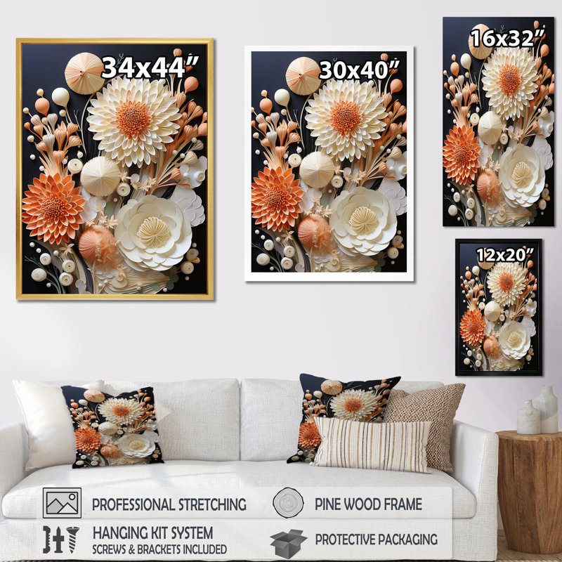 Fleurs de corail abstraites I sur toile, H 44 po x l 34 po x P 1,5 po, Cadre flottant noir