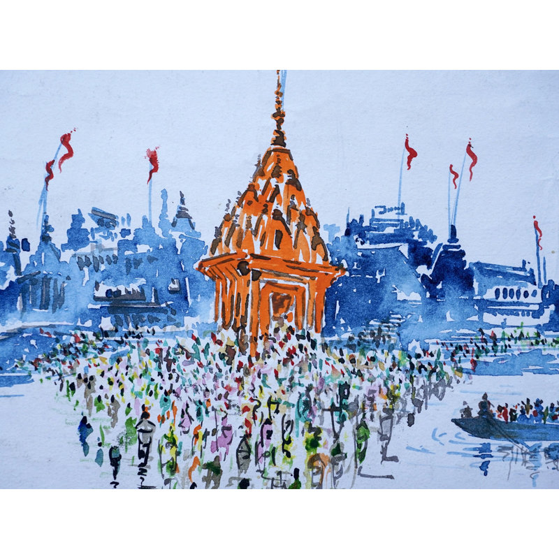 Le matin à Banaras Ghat | Aquarelle sur papier | Peinture de Shiva Pandey