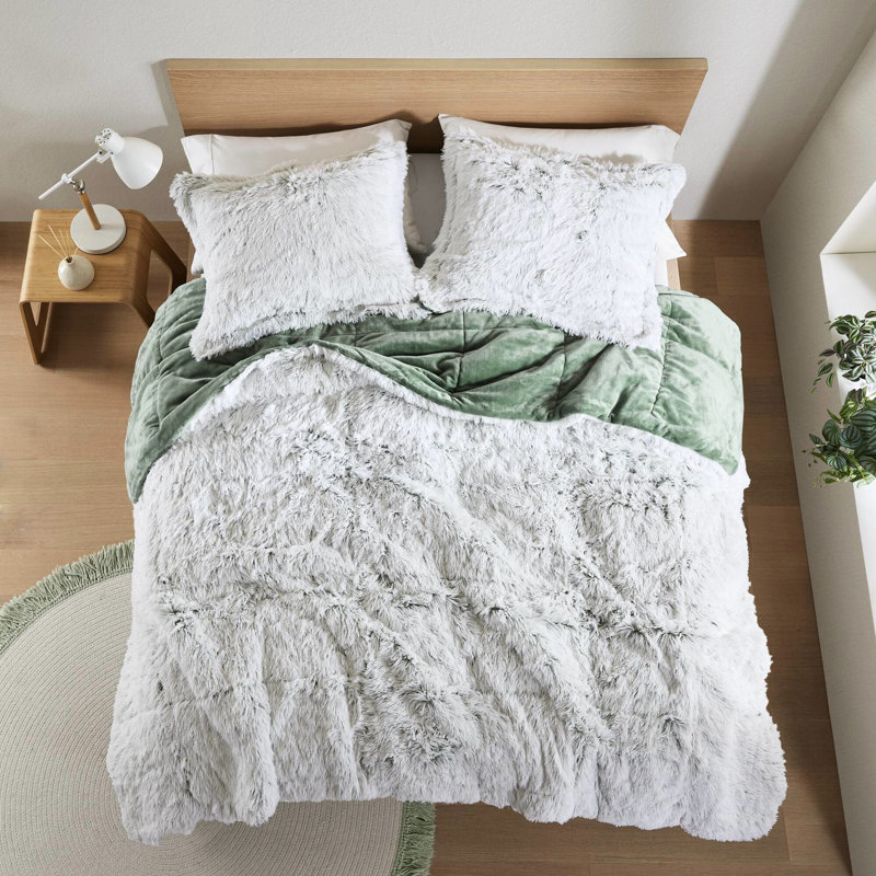 2 pièces d'édredon à poils longs en fausse fourrure pour lit simple / simple TG, de couleur blanche, lavable à la machine et chaud TG avec rembourrage doux au revers, -