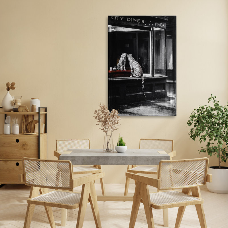 Toile Diner Noir Leopard Reflection, design par Annabelle Hall, H 30 po x l 20 po