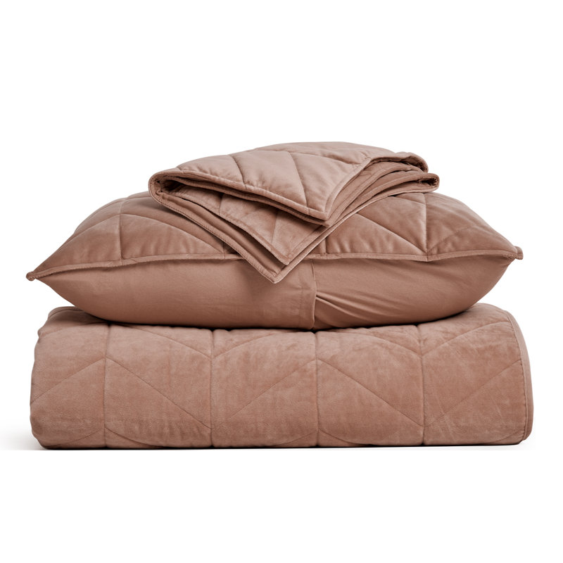 Ensemble de courtepointe en velours ultra doux, Courtepointe pour grand lit + 2 taies décoratives, Argile terre cuite