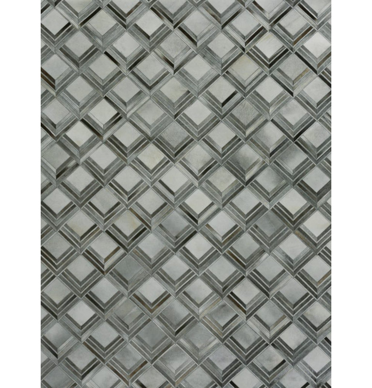 Natural Hide Cowhide Geometric Area Rug in Gray, Rectangle 5' x 8'