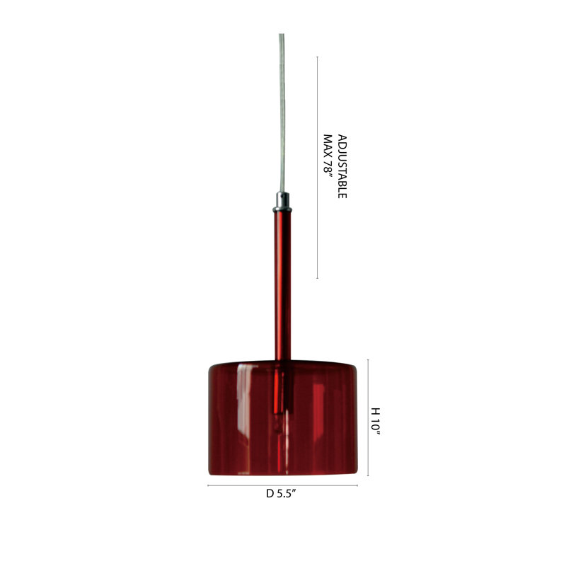 Luminaire suspendu en chrome 1 lumière avec abat-jour en verre rouge