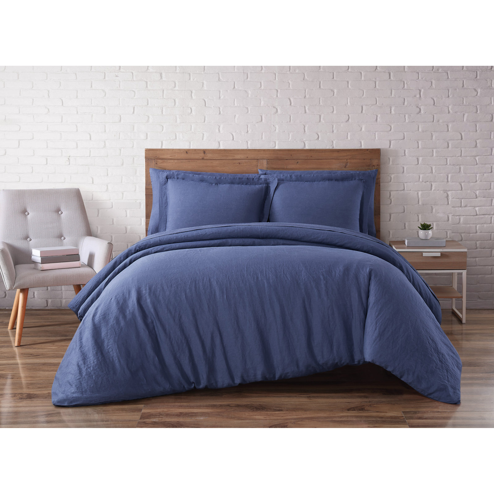 Nena Linen Duvet Cover Set, King, Navy