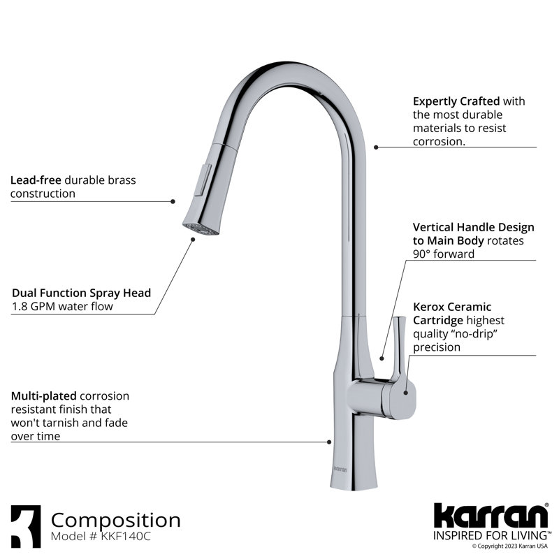 Robinet de cuisine Karran Standerton KKF140, Chrome