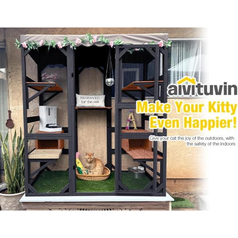 Enceinte d'extérieur pour chat Catio, Noir