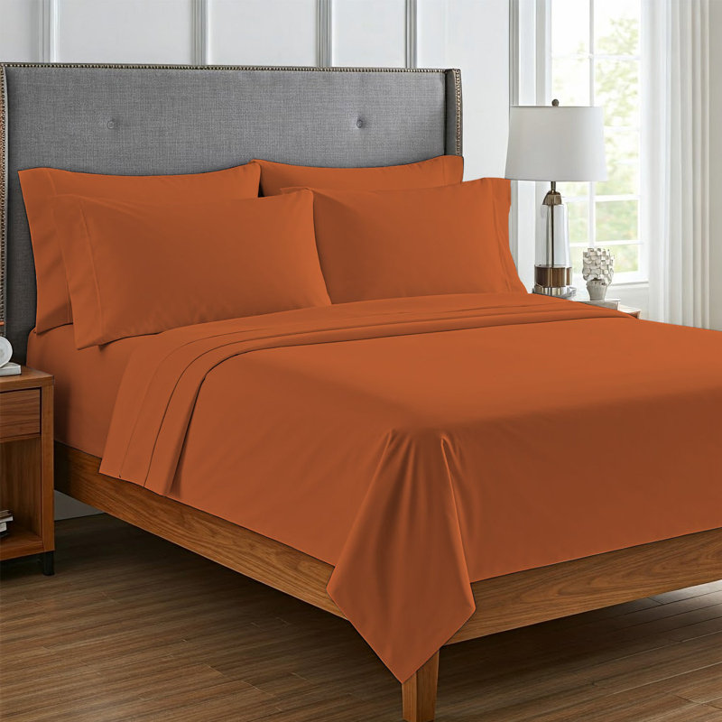 6Piece Microfiber Bed Sheets  Soft, WrinkleFree, Deep Pocket Fit, Terracotta, King Sheet Set with 4 Pillowcases