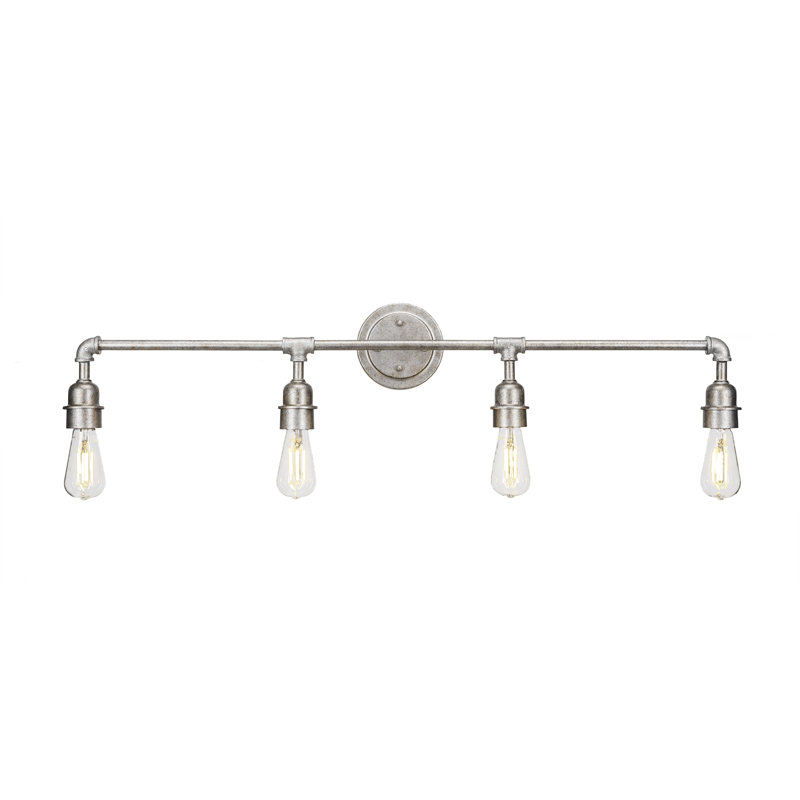 Akins Vintage 4 Light Bath Bar Shown In Aged Silver Finish With Clear Antique LED Bulb