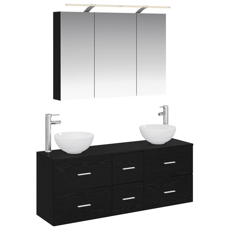 Vanity & Mirror Set, Dark Wood