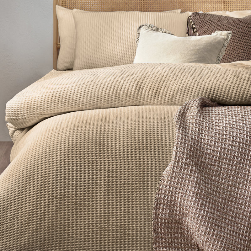 Muraida Waffle 180 TC Duvet Cover Set, Cream, Double - 2 Standard Pillowcases