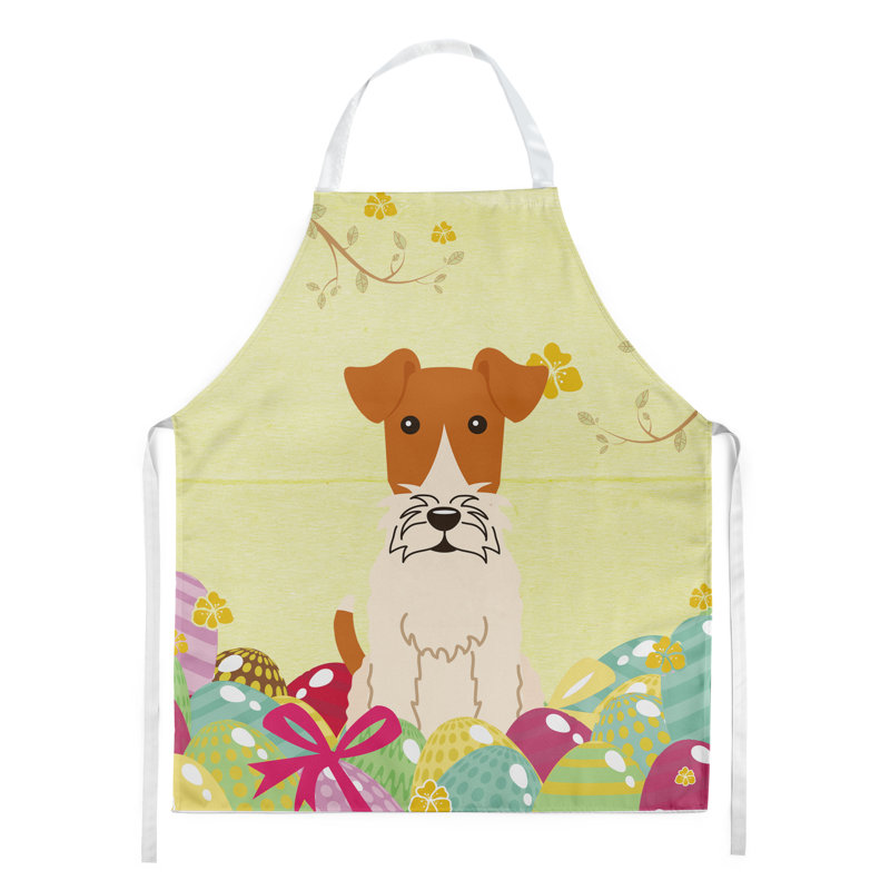 Easter No Pattern Bib Apron, Yellow/Cream, Wire Fox Terrier