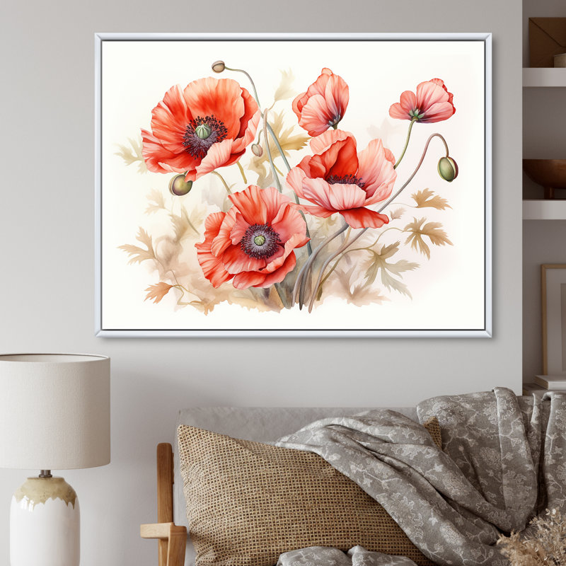Charme des coquelicots dans Winter Delight I, Cadre flottant blanc, H 30 po x l 40 po