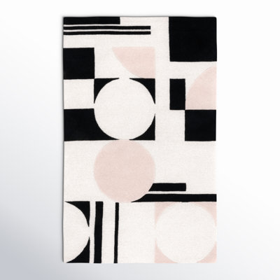 Felipe Blush Black Hand-Woven Wool Geometric Rug