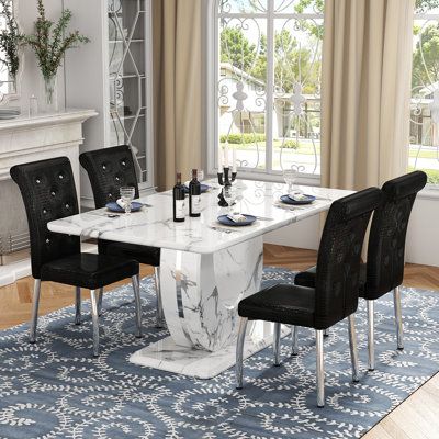 Ensemble de table de salle à manger moderne en simili marbre 63 po avec chaises en similicuir