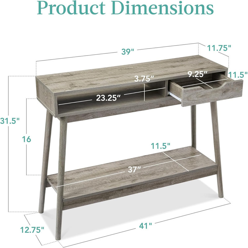 Gray Wood and Metal Console Table with Storage Shelves