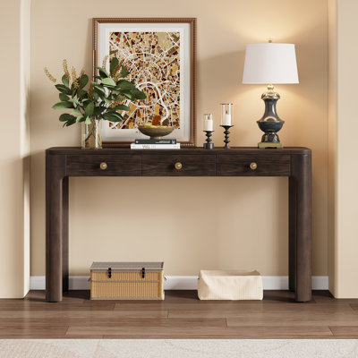 Console rétro classique avec 3 tiroirs et pieds en bois massif Solstice