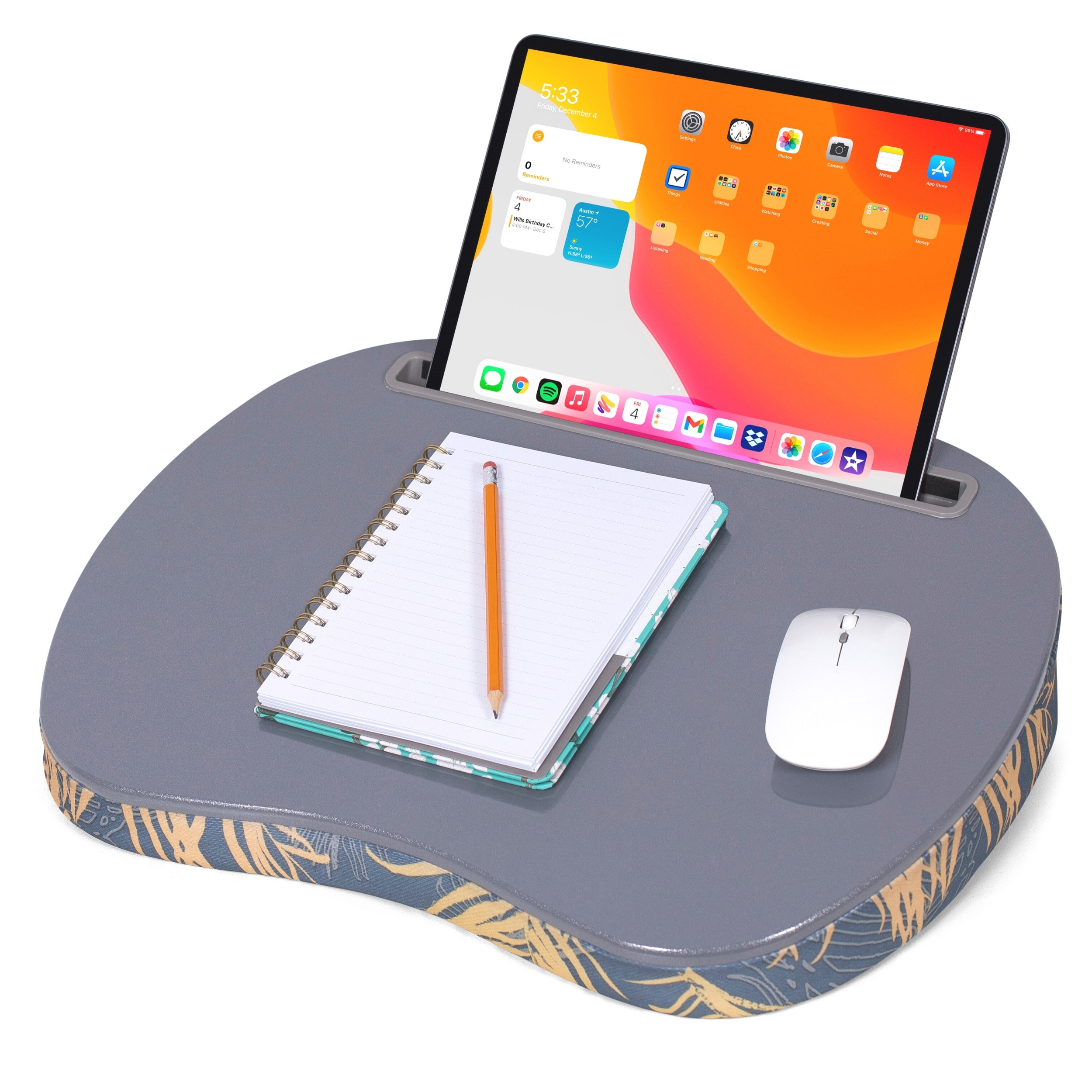 Traybo 2.0 Lap Desk, Bamboo Top Lap Desk With Pillow For Laptop