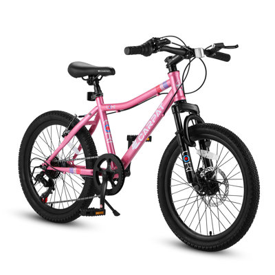 S20101 20 Inch Kids' Bike, Boys Girls Mountain Bike Ages 6-12, 7 Speed Teenager Children Kids' Bicycles, Front Suspension Disc Brake Rear V-Brake, High Steel Frame（It is designed for single rider only.）