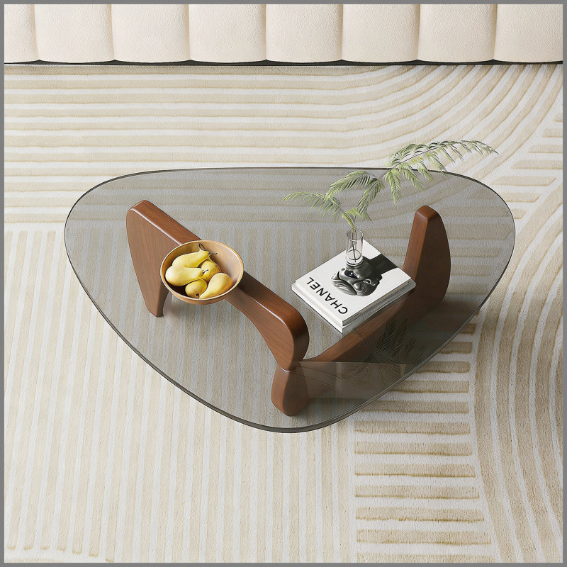 Table basse moderne en verre, table basse moderne Mid Century, Noyer