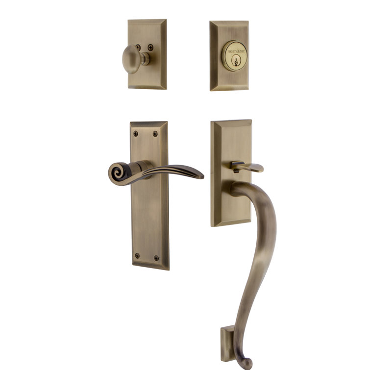 Nostalgic Warehouse New York Plate S Grip Handleset with Single Cylinder Deadbolt and Swan Lever
