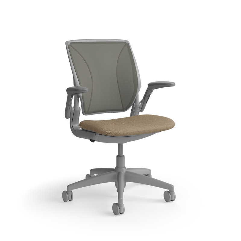World LM, Ergonomic Task Chair with Poppy Seed Backrest, and  Autumn Upholstered Seat, Gray, Beige Brown Fabric, Gray Mesh
