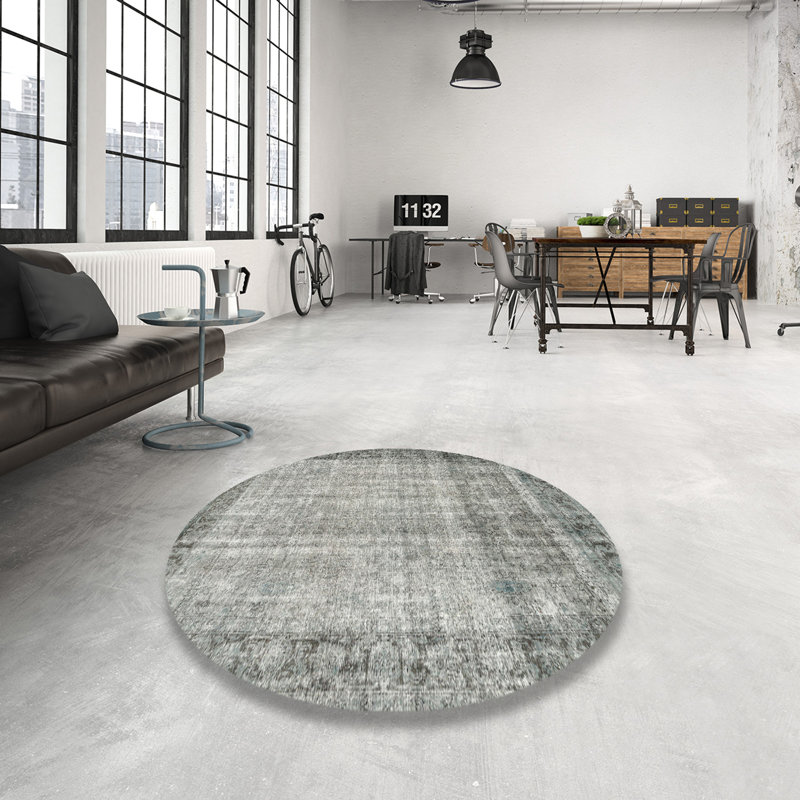 Tapis oriental gris / vert, Rond 7 pi