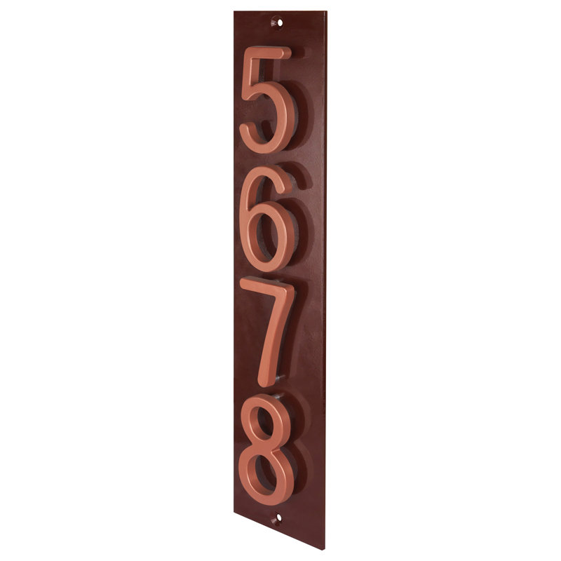 Plaque d'adresse verticale flottante en aluminium Royal Shade - 4 chiffres personnalisés, Brun, Doré, Oui
