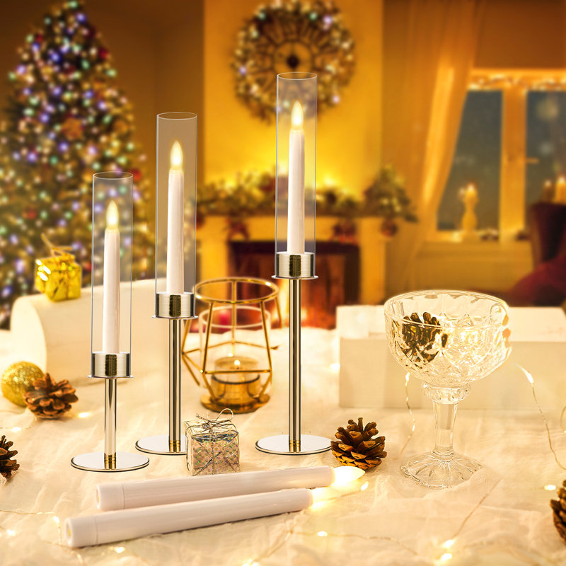 6 Piece Gold Acrylic & Metal Candle Holder Set, Modern Tabletop Centerpiece Decor for Home Wedding Party, Christmas & Halloween decorations