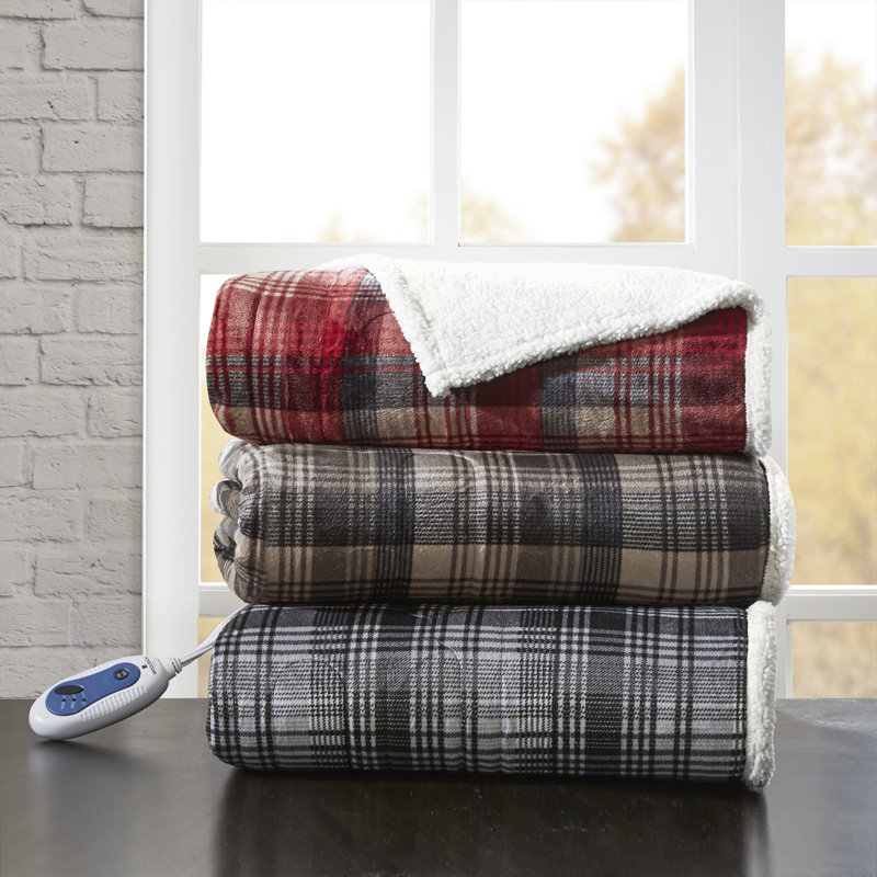 Woolrich Grey Oversized Mink to Berber Heated Throw