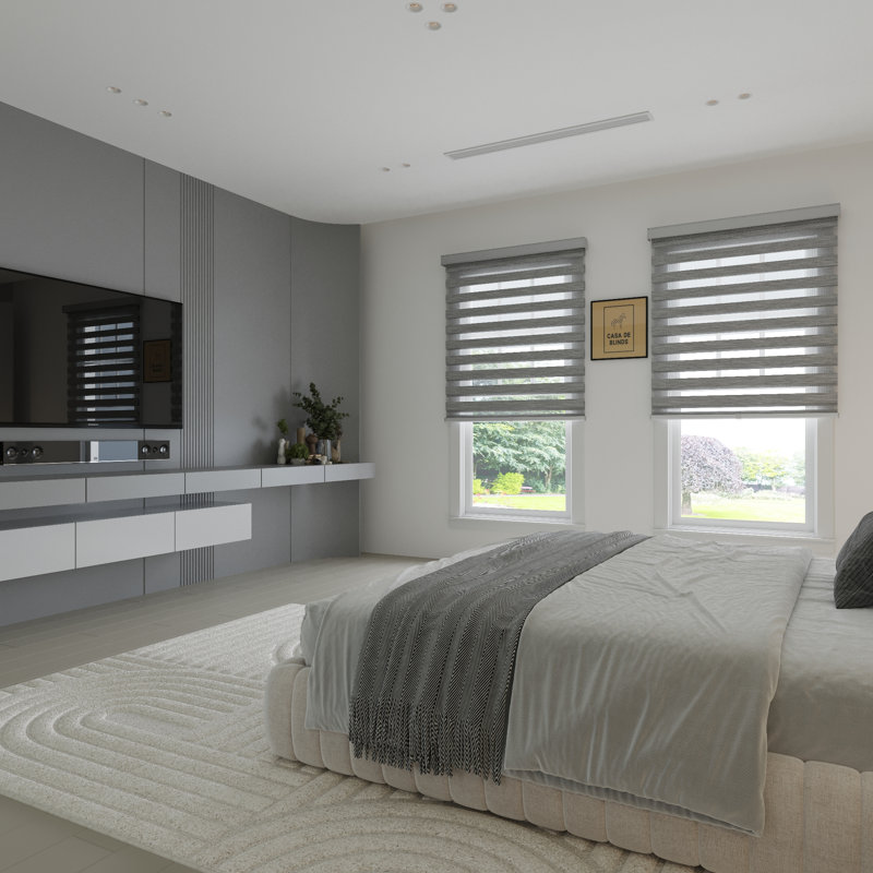 Store à enroulement double couche Zebra Blinds, L 33 po x L 72 po, Gris