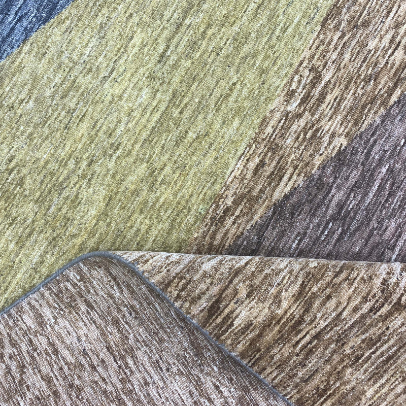 Wool Abstract Area Rug in Blue/Yellow/Brown, Rectangle 10' x 14'