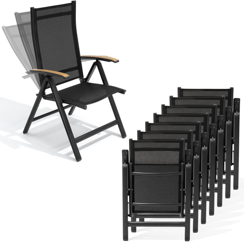 Ensemble repas pour 10 personnes en aluminium avec chaises pliantes réglables et trou pour parasol, Brun, 10
