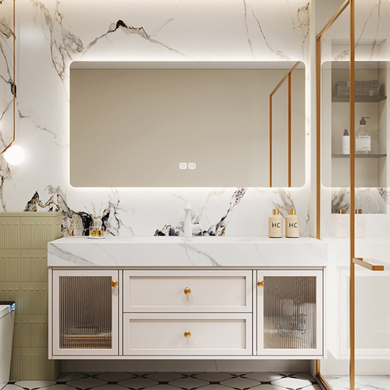 Nordic style fashion simple bathroom cabinet, 21.7" H x 51.2" W x 21.7" D, Off White