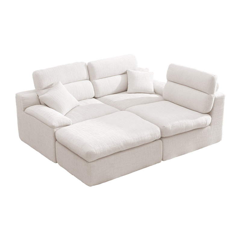 Canapé d'angle avec dossier haut, canapé en L et chenille flammée, Beige