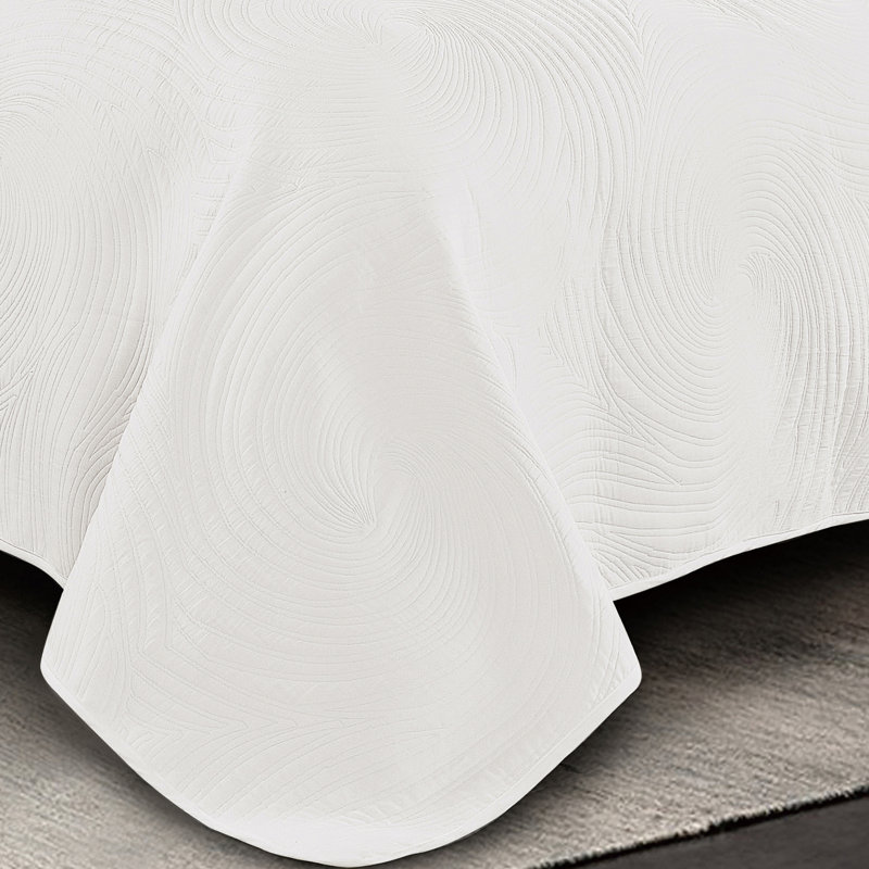 Ensemble de couvre-lit matelassé en coton 3 pièces Ryo, Couvre-lit grand + 2 pièces supplémentaires, Blanc