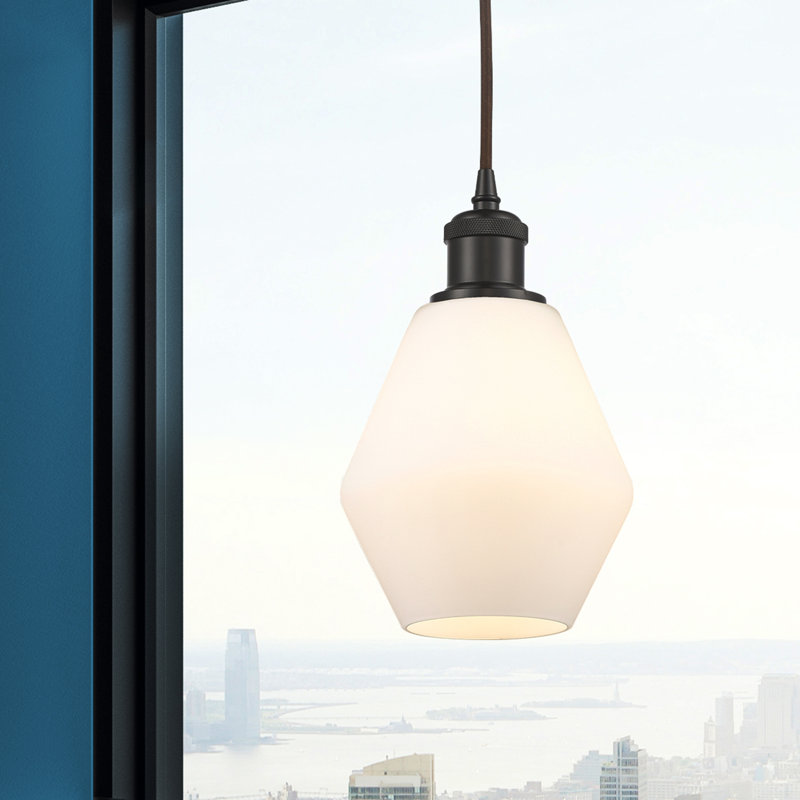 Luminaire suspendu simple à 1 lumière Gabbie, Blanc mat, Bronze huilé