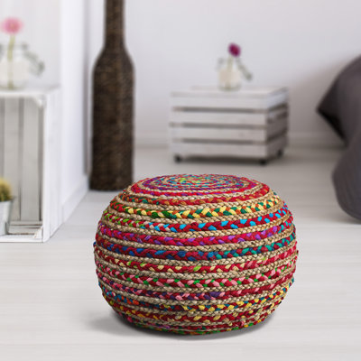 Ahlers Modern Coastal Striped Handmade Jute Round Ottoman Pouf