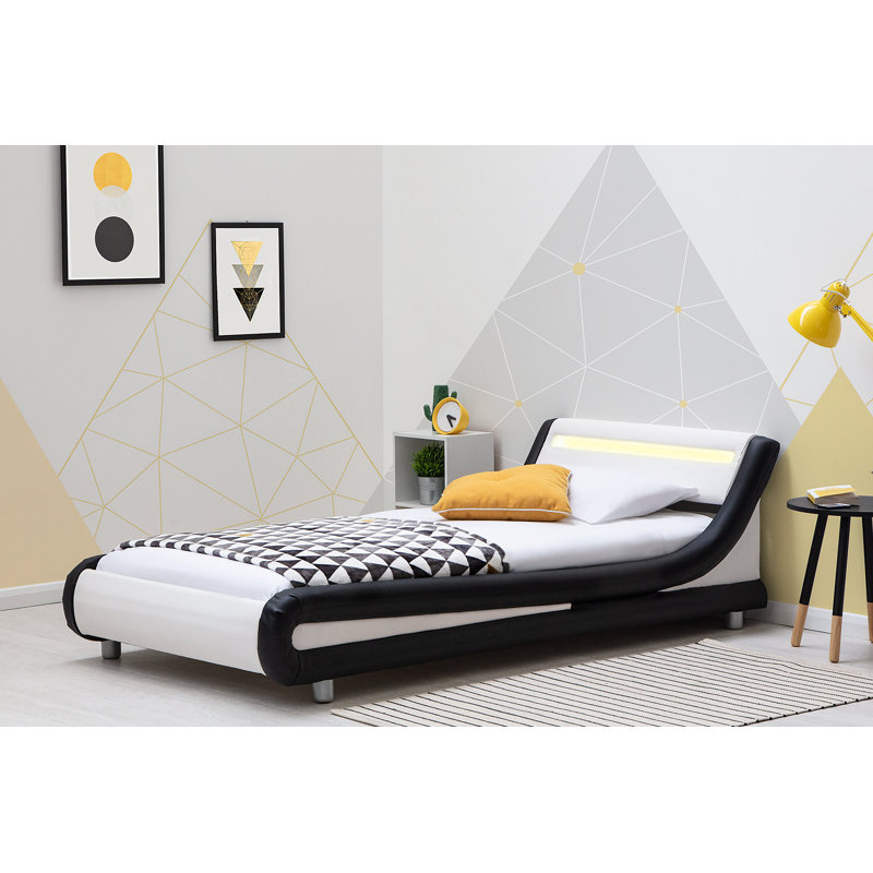 Arine Upholstered Bed with Mattress, Single (3'), Black & White, No Mattress