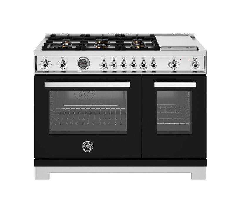 Professional Series Range 48" - 6 Brass Burners + Electric Griddle - Gas Oven, Black