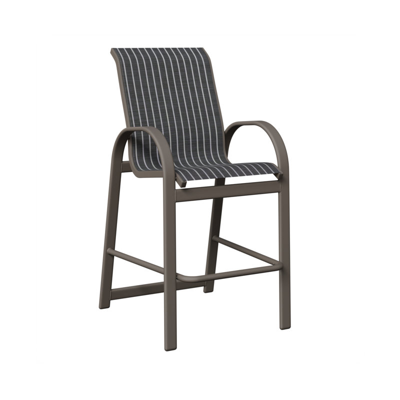 Chaise de bar en aluminium graphite Cazares, Whisper rayé bleu marine, Graphite