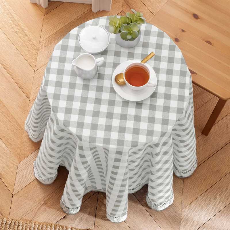 Linhart Checkered Cotton Blend Tablecloth, Taupe, 84" x 60"