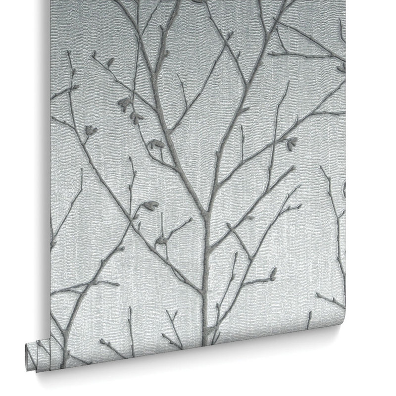 Haymarket Sprig 33' L x 20.5" W Wallpaper Roll, Silver