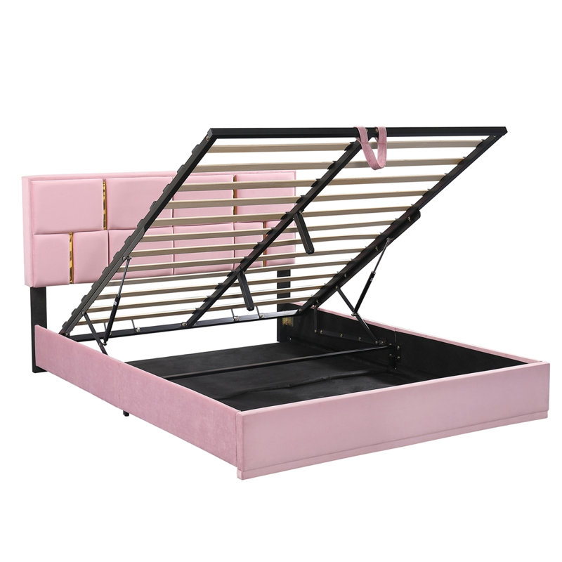 Kleomenis Upholstered Platform Storage Bed, Pink, Bed with Storage