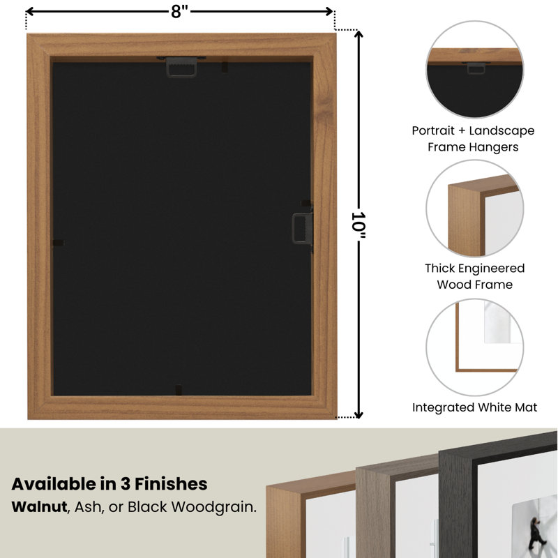 Gallery Depth 5" x 7" Wood Veneer Picture Frame with Mat, Walnut, 5" x 7", Walnut