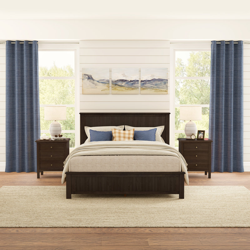 Solid Wood Platform Bed With Reeded Headboard, Queen, Moroccan Brown