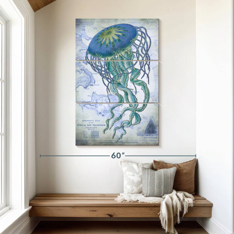 Brampt Jellyfish sur l'image d'une carte nautique, H 50 po x l 32 po